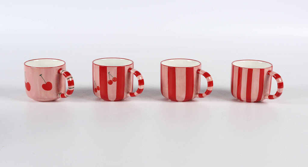 Cherry Red Striped krus - 4pk