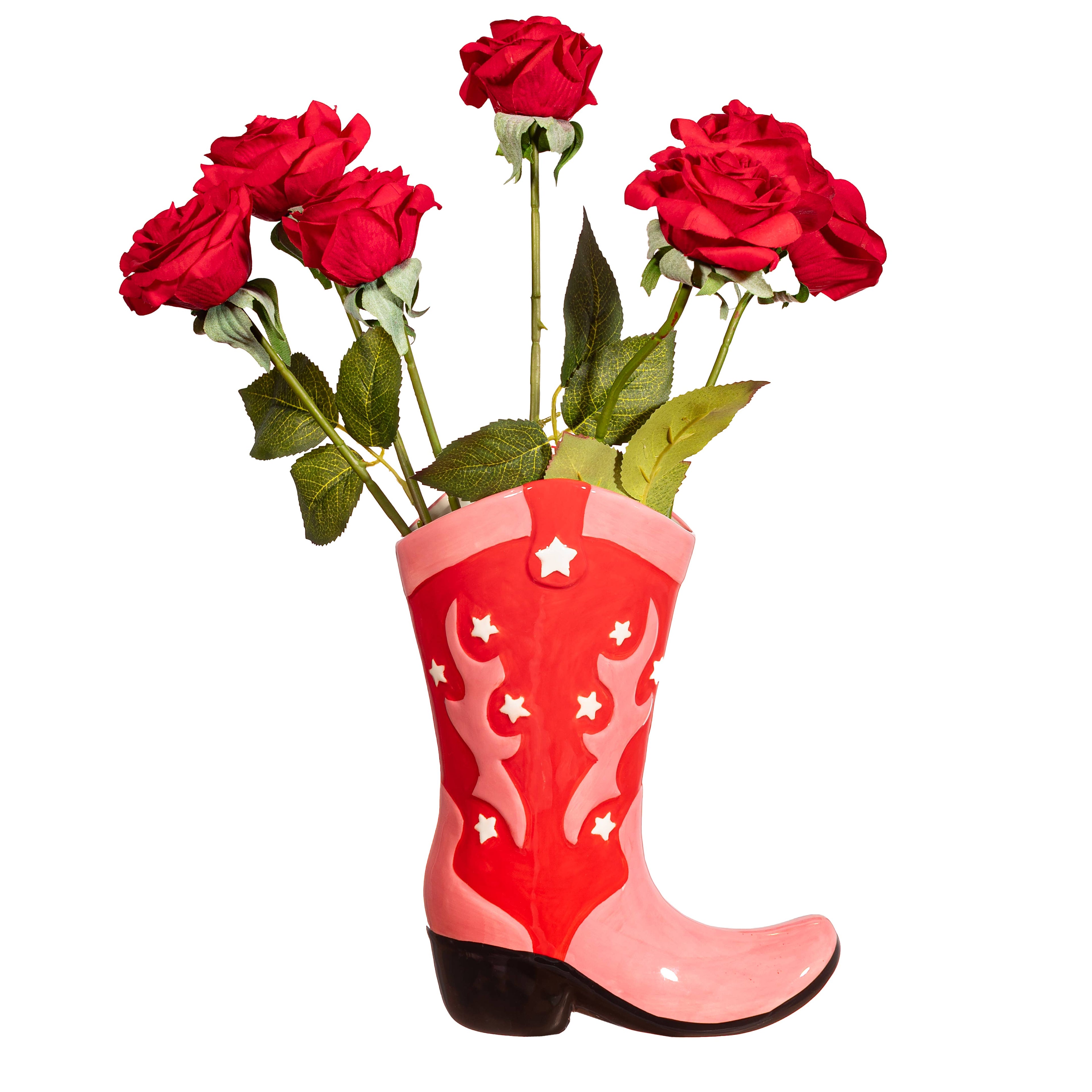 Cowboy Boot Vase - Rød og rosa
