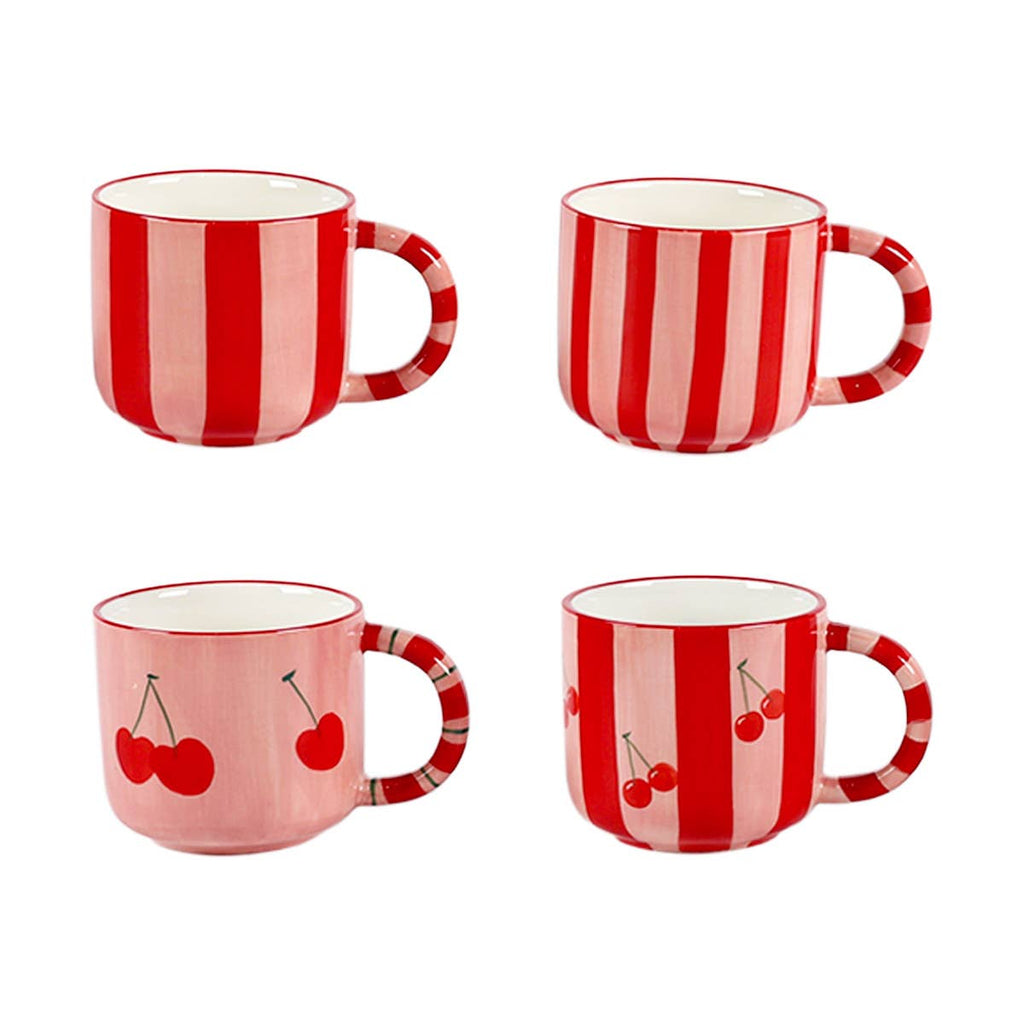 Cherry Red Striped krus - 4pk