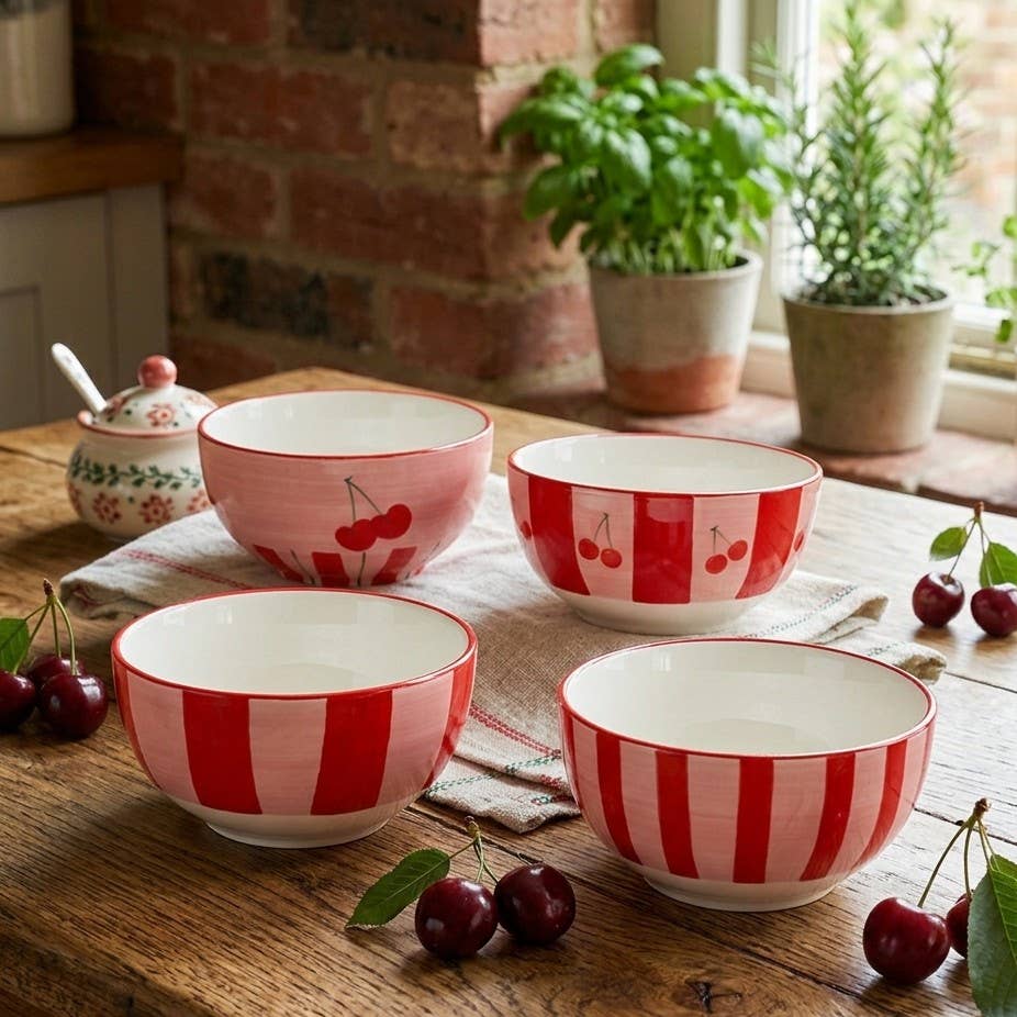 Cherry Red stripete skåler- 4pk