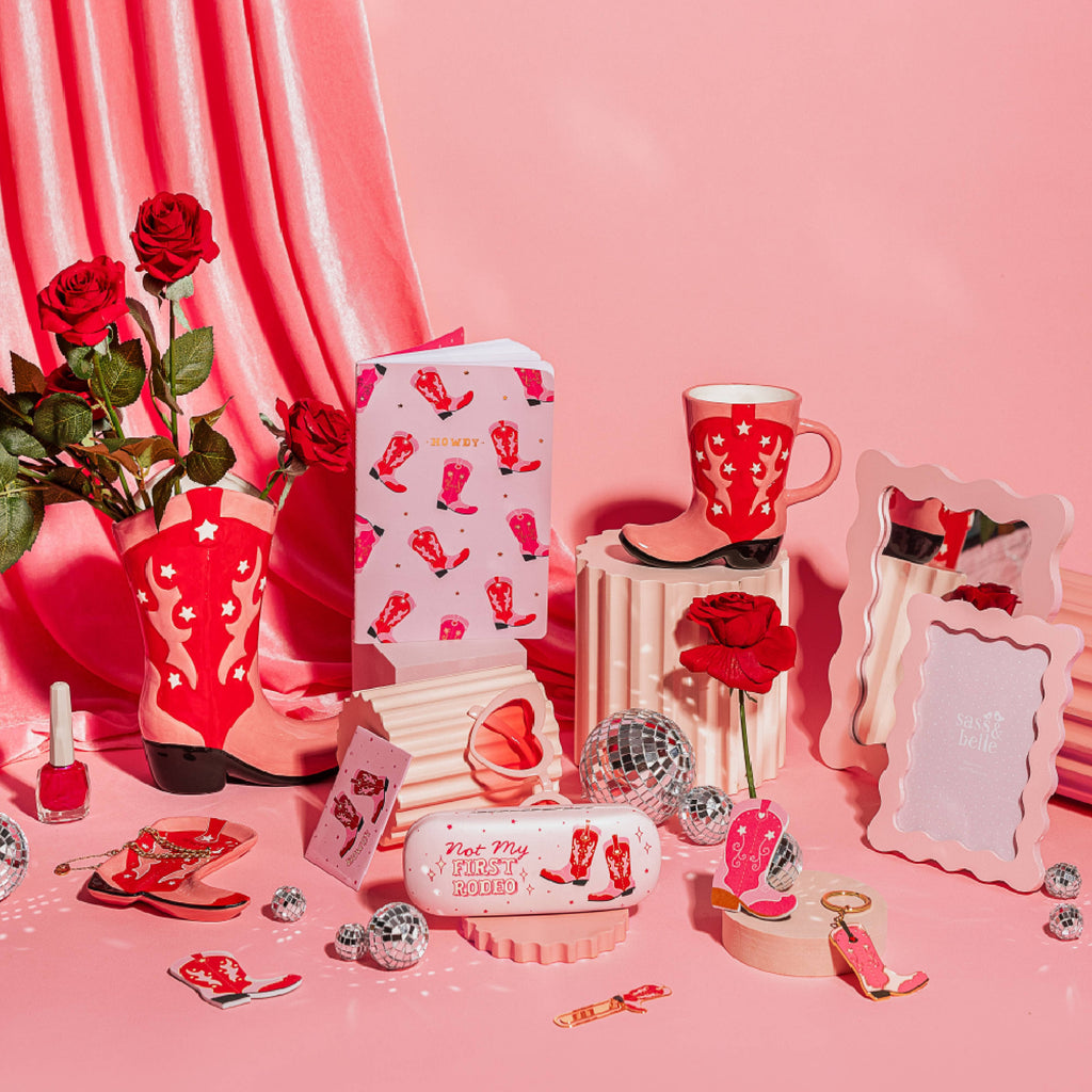 Cowboy Boot Vase - Rød og rosa