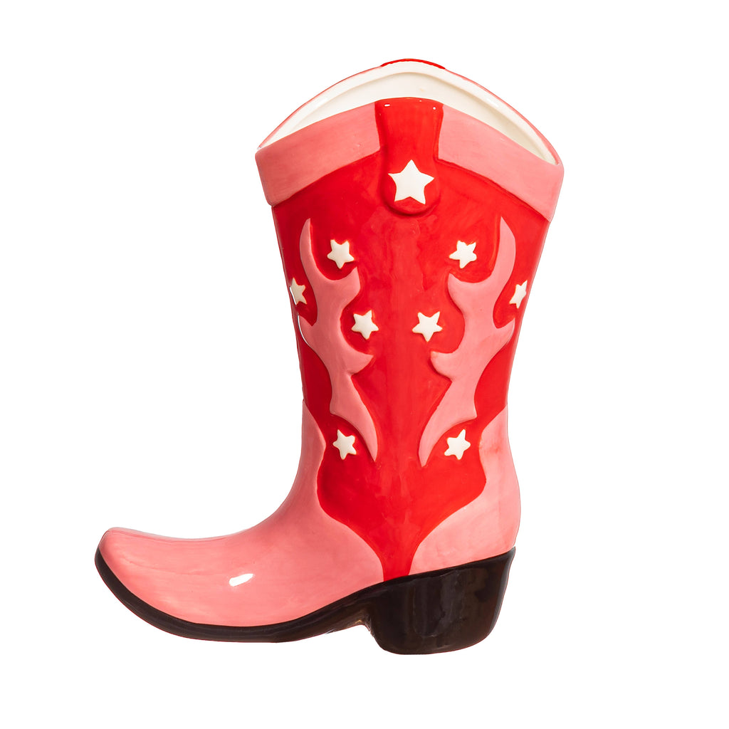 Cowboy Boot Vase - Rød og rosa