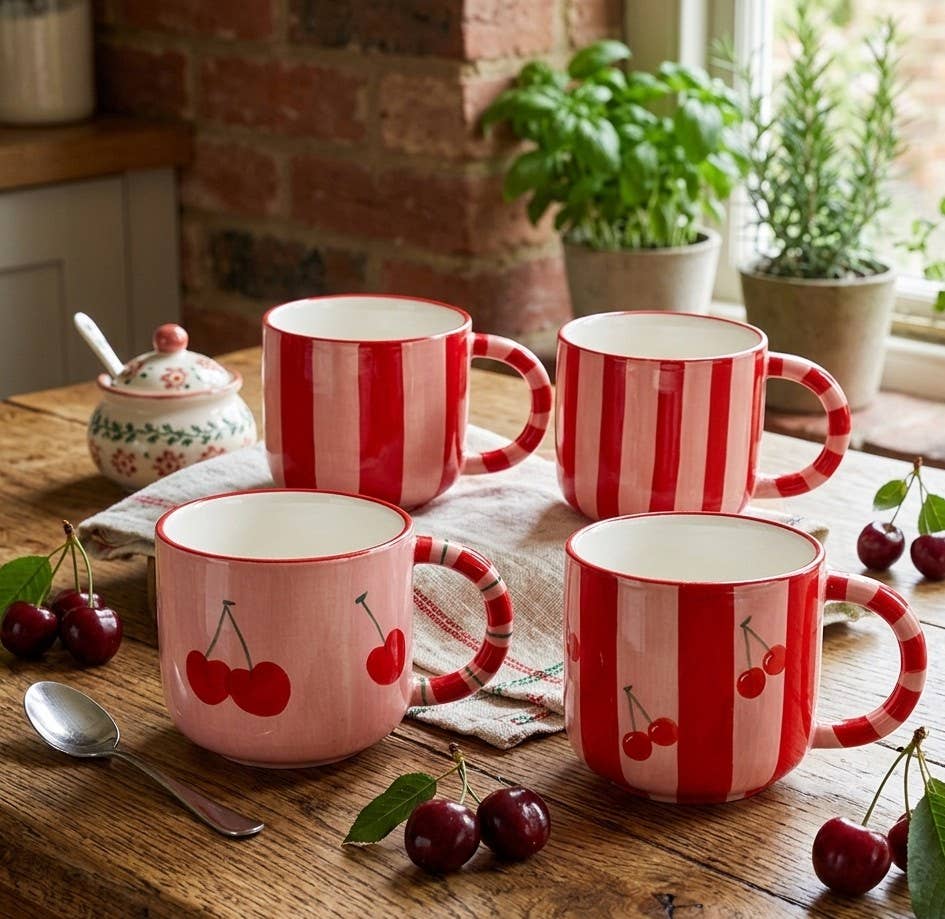 Cherry Red Striped krus - 4pk