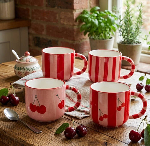 Cherry Red Striped krus - 4pk
